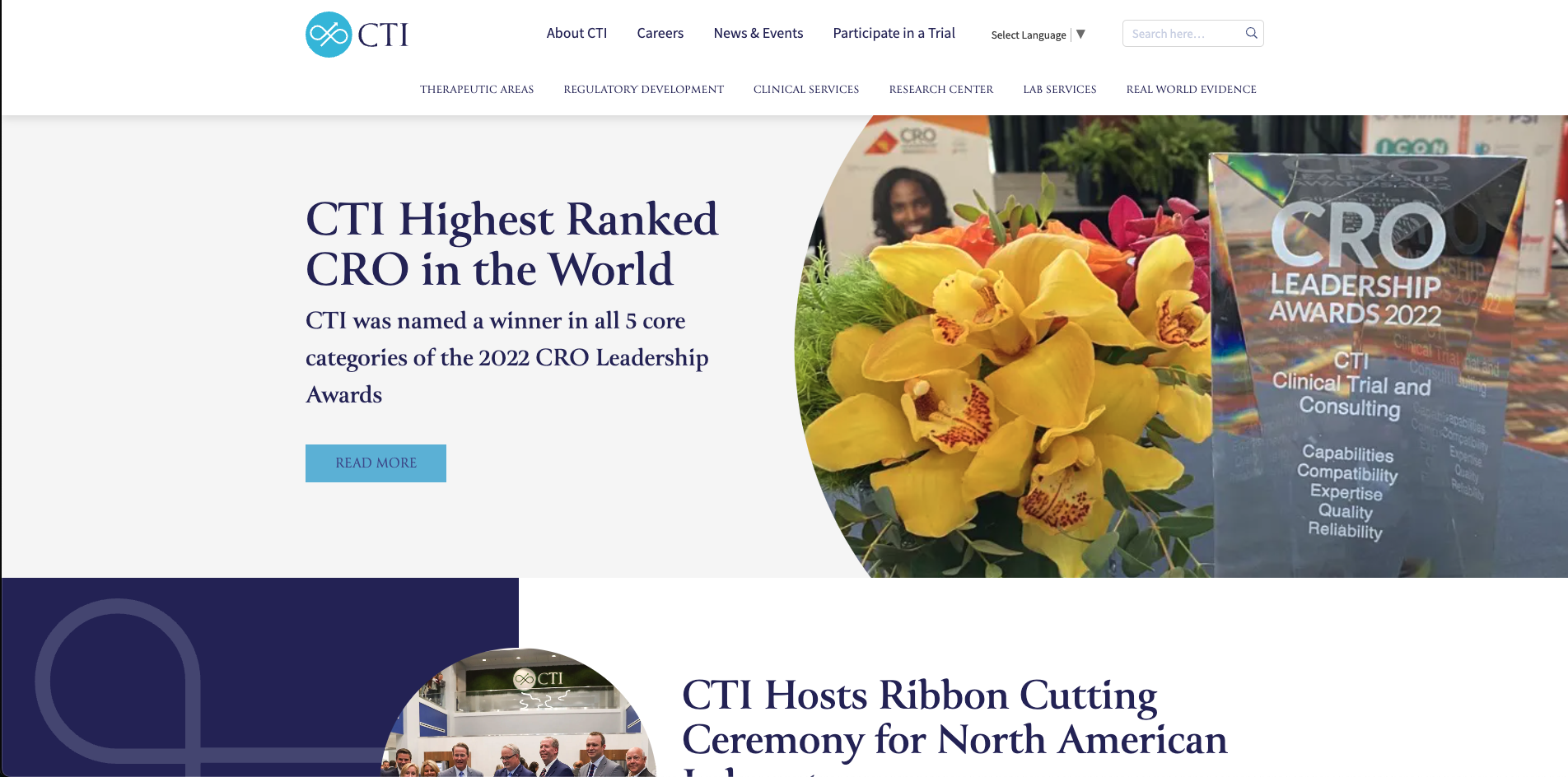 A desktop view of the CTI website homepage